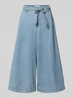Spodnie damskie - Kuloty jeansowe z szeroką nogawką i wiązanym paskiem model ‘Scarla’ - miniaturka - grafika 1
