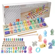 Zabawki interaktywne dla dzieci - Drewniana Układanka Trening Mózgu Montessori Puzzle Cyferki Łowienie Rybek - miniaturka - grafika 1