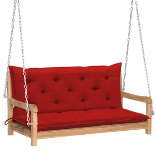 Huśtawka ogrodowa z czerwoną poduszką, 120 cm, drewno tekowe - Huśtawki - miniaturka - grafika 1