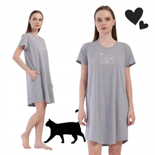 UROCZA KOSZULA NOCNA VIENETTA KOTKI groszki kieszenie szara 56 58 8XL 9XL 4 - Bielizna nocna - miniaturka - grafika 1
