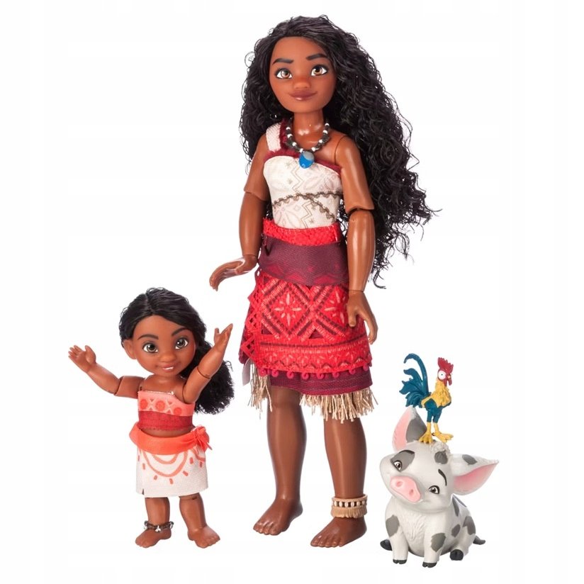 Lalka Moana siostra Simea Vaiana 2 Disney Store akcesoria Hei Hei Pua