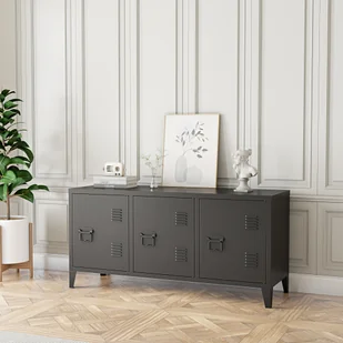 Szafka pod TV 'Kotka' z 3 drzwiczkami metalowa 113 x 40 x 58 cm czarna - Szafki RTV - miniaturka - grafika 1
