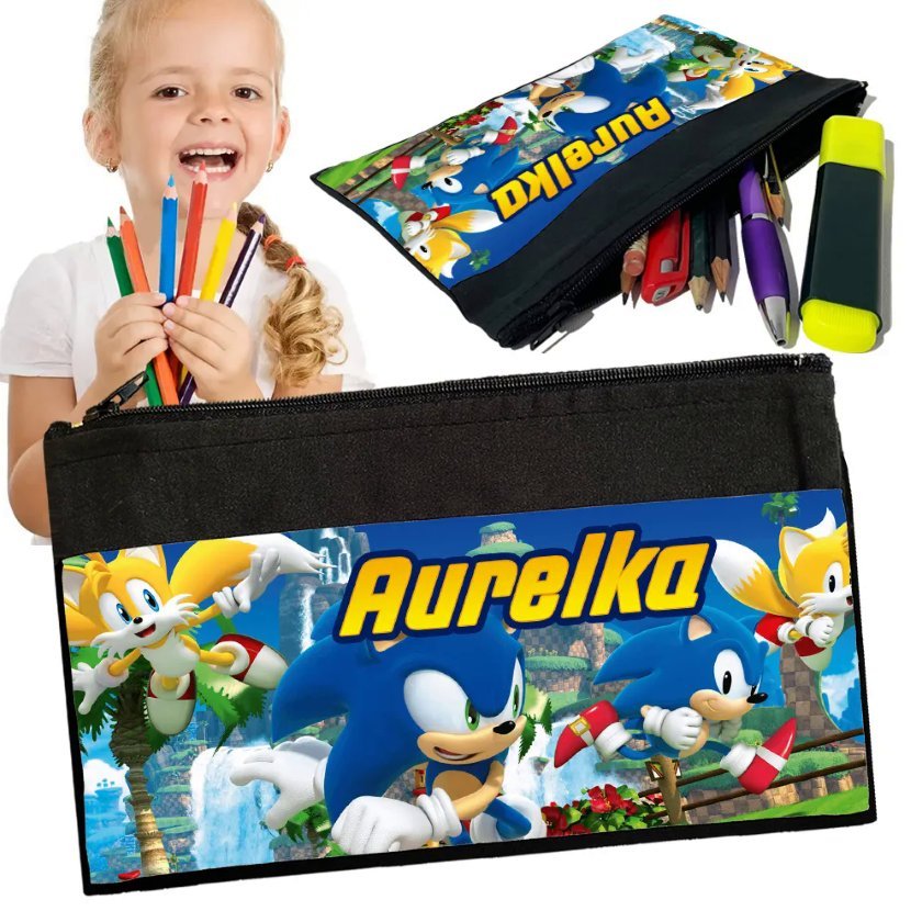 Personalizowany Piórnik SONIC X HEDGEHOG - Saszetka Nadruk imienia Prezent