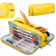 Piórniki - Piórnik szkolny potrójny saszetka kosmetyczka 3w1 żółty - miniaturka - grafika 1
