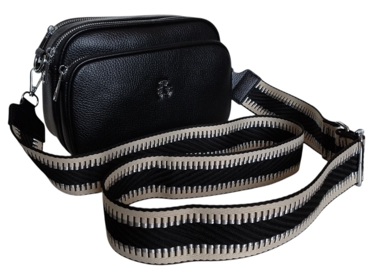 Torebka Damska Listonoszka Na Ramię, Kuferek Na Szerokim Pasku, Czarny