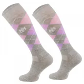 Skarpetki jeździeckie - Comodo Kolanówki jeździeckie KARO - szary/liliowy/różowy jansy - miniaturka - grafika 1
