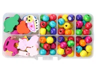 Prace ręczne dla dzieci - Zestaw Kreatywny Koralików do Rękodzieła Biżuterii / Koraliki Drewniane Drewno / Koraliki drewniane 10mm ~86szt / Organizer-Segregator z elemantami .. - miniaturka - grafika 1