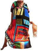 Bluzki damskie - PAREO DŁUGA NARZUTA NA STRÓJ KOLOROWA MAXI V-NECK NA LATO - miniaturka - grafika 1