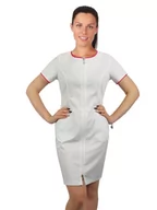 Odzież medyczna - Sukienka medyczna kosmetyczna na suwak kolor biały z lamówką amarant krótki rękaw 46 - miniaturka - grafika 1
