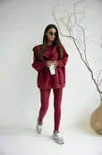 Bluzy sportowe damskie - Komplet 3 częściowy Dresowy: Bluza Oversize, Top Legginsy Prążek BORDOWY - miniaturka - grafika 1