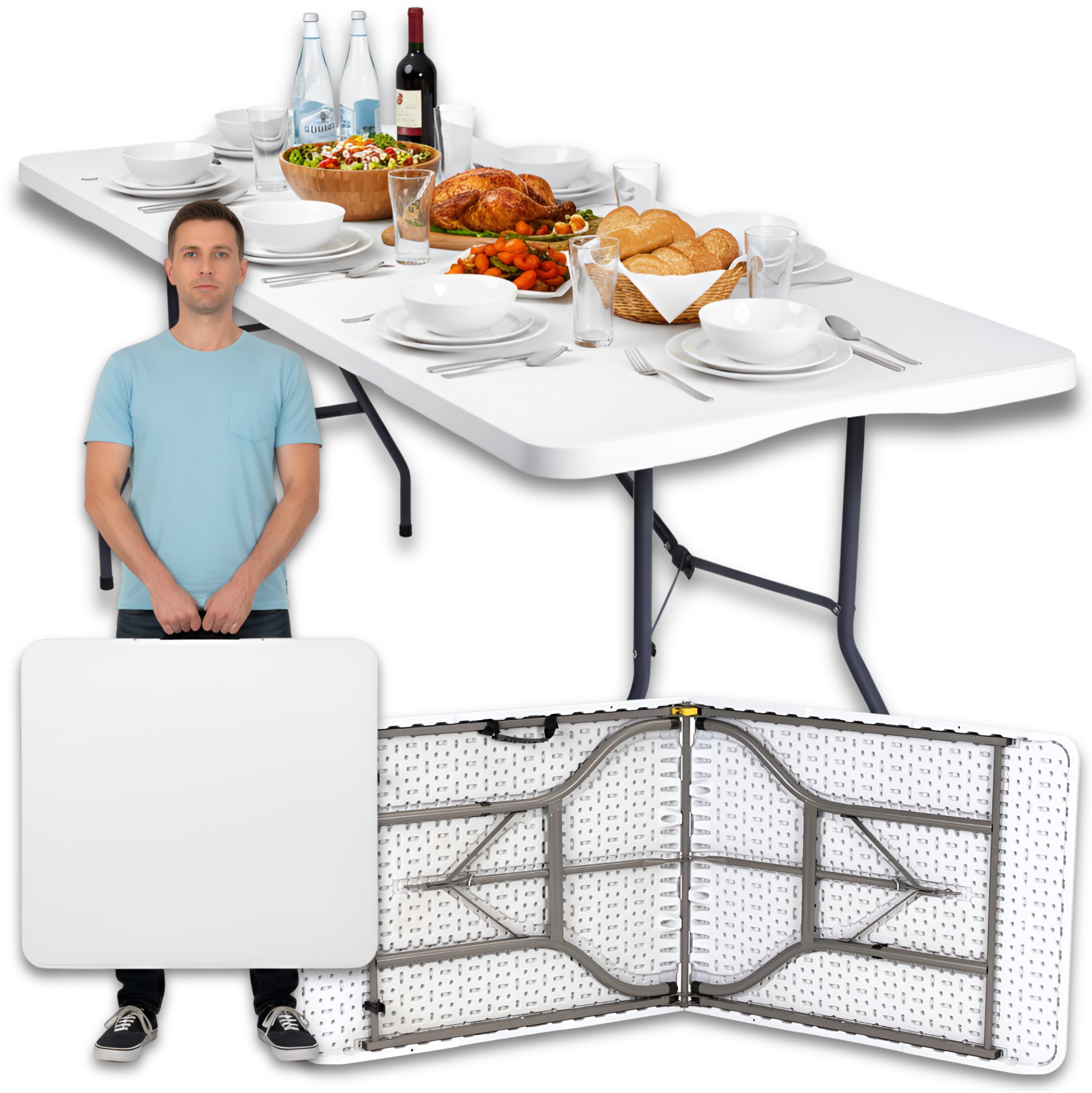 EkoStick Stół Ogrodowy Rozkładany 180x74 cm Cateringowy Kempingowy Bankietowy Biały