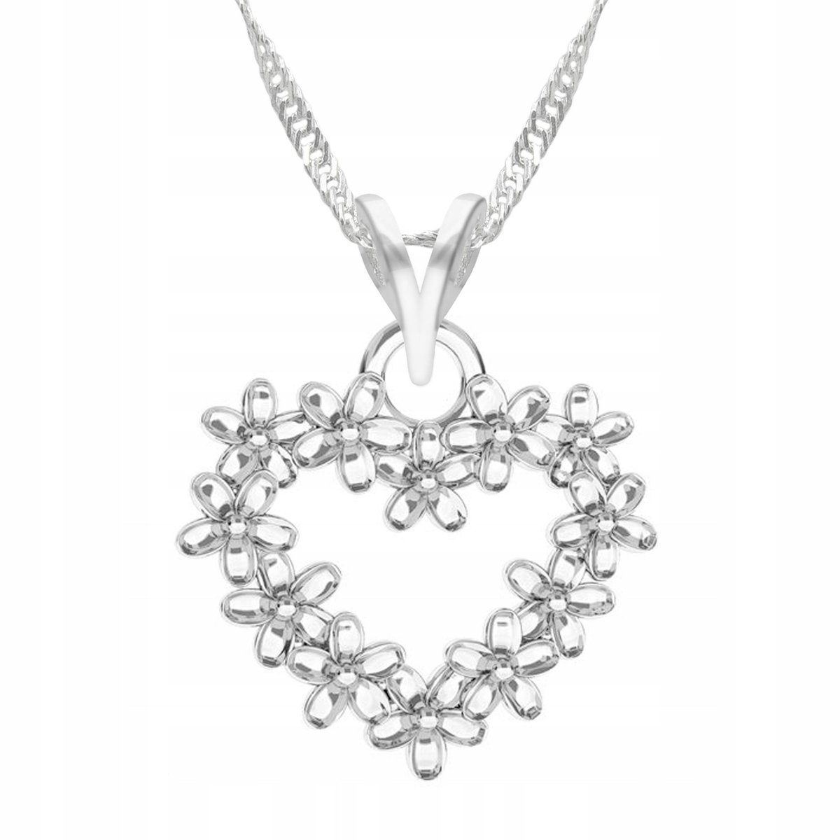 Naszyjnik Srebrny Serce w Kwiaty Róża Serduszko Kwiat Kwiatek SREBRO 925
