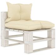 Ławki ogrodowe - vidaXL Ogrodowe siedzisko z palet, z kremowymi poduszkami, drewniane - miniaturka - grafika 1