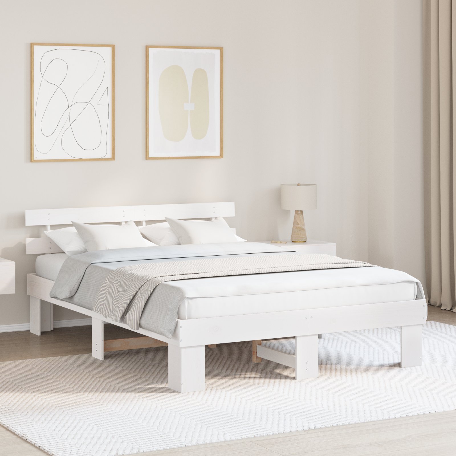 vidaXL Rama łóżka Biała 150x200 cm Lite drewno sosnowe