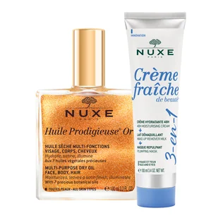 Zestaw Nuxe Huile Prodigieuse Or, suchy olejek ze złotymi drobinkami do ciała, twarzy i włosów, 100 ml + krem nawilżający 3w1, 100 ml za 1 grosz - Olejki do ciała i włosów Zestaw Nuxe Huile Prodigieuse Or, suchy olejek ze złotymi drobinkami do ciała, twarzy i włosów, 100 ml + krem nawilżający 3w1, 100 ml za 1 grosz - Olejki do ciała i włosów - miniaturka - grafika 1