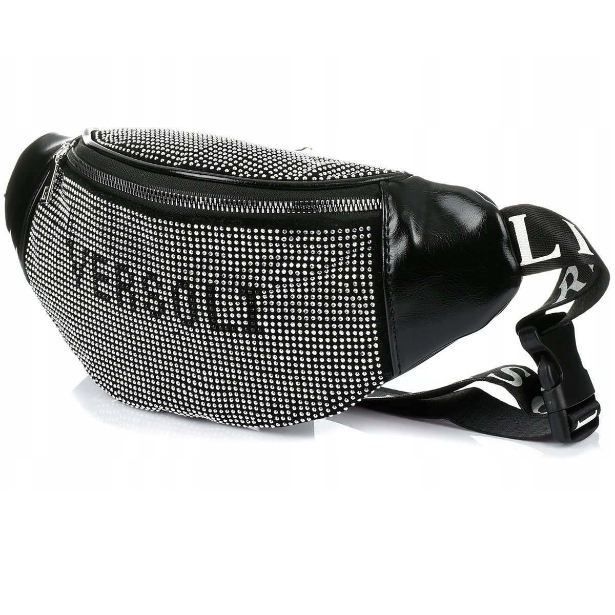 Nerka Saszetka Damska TOREBKA DUŻA Pojemna z Paskiem Kryształki Czarna