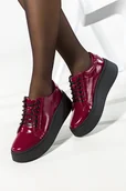 Półbuty damskie - Bordowe sneakersy skórzane damskie lakierowane creepersy sznurowane PRODUKT POLSKI Casu 516 - miniaturka - grafika 1