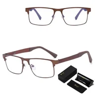 Okulary korekcyjne, oprawki, szkła - Metalowe męskie okulary zerówki z filtrem Blue Light do komputera 25139E brązowe + akcesoria - miniaturka - grafika 1