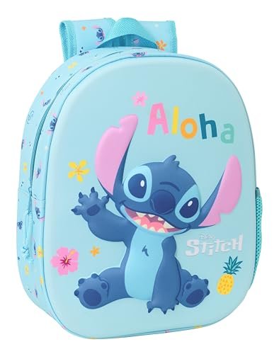 STITCH 3D plecak szkolny, wzór 3D, dostosowany do wózka, idealny dla dzieci w różnym wieku, wygodny i wszechstronny, jakość i wytrzymałość, 27 x 10 x 33 cm, Jasnoniebieski, M, Casual