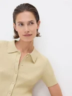 Swetry damskie - Reserved - Prążkowana bluzka polo - jasnozielony - miniaturka - grafika 1