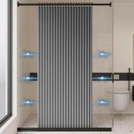 Zasłony prysznicowe - Składana magnetyczna zasłona prysznicowa, wodoodporna i odporna na pleśń, wykonana z grubego lnu bez podszewki, w kolorze szarym, 120 x 180 cm - miniaturka - grafika 1