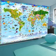 Fototapety - Fototapeta samoprzylepna - Mapa świata dla dzieci z kolorowymi rysunkami (rozmiar 98x70) - miniaturka - grafika 1