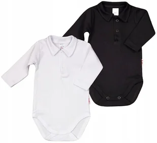 Body KOŁNIERZYK Polo 2PAK Biały Czarny r 80 KLEKLE - Body dla niemowląt - miniaturka - grafika 1