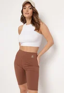 Spodenki damskie - Brązowe Szorty Kolarki Sportowe z Wysokim Stanem Mlenia - miniaturka - grafika 1