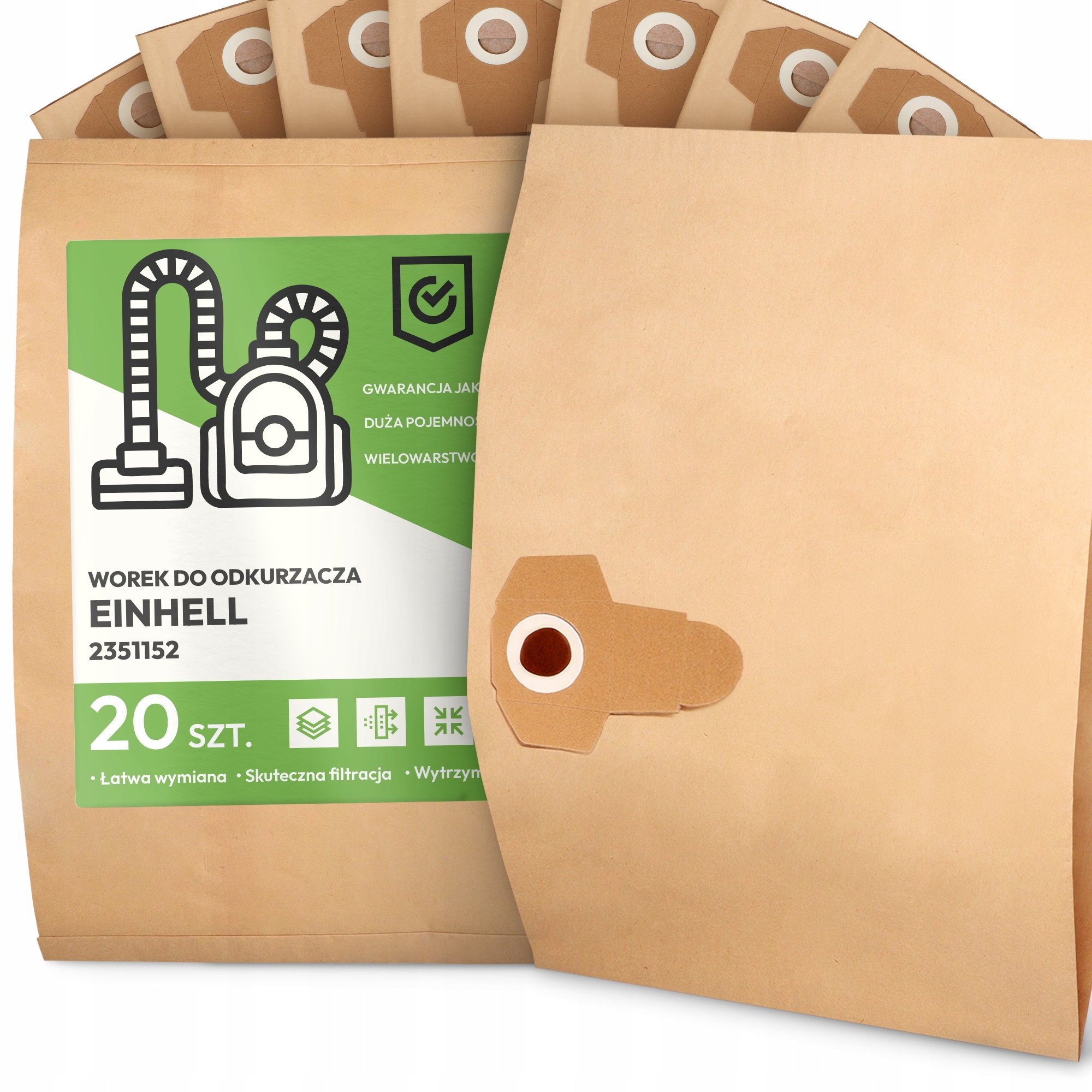 20x Worek do Odkurzacza Einhell 2351152 Papierowy 2-Warstwy Torba Worki 2A