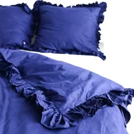 Pościel - Pościel Bawełniana Z Falbanką Zestaw Komplet Do Sypialni Granatowa 220X200 Cm + 2 Poduszki 70X80 Cm - miniaturka - grafika 1