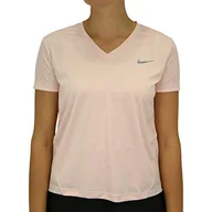 Koszulki i topy damskie - Nike Miler Top Vneck T-shirt, damski, beżowy, XS - miniaturka - grafika 1