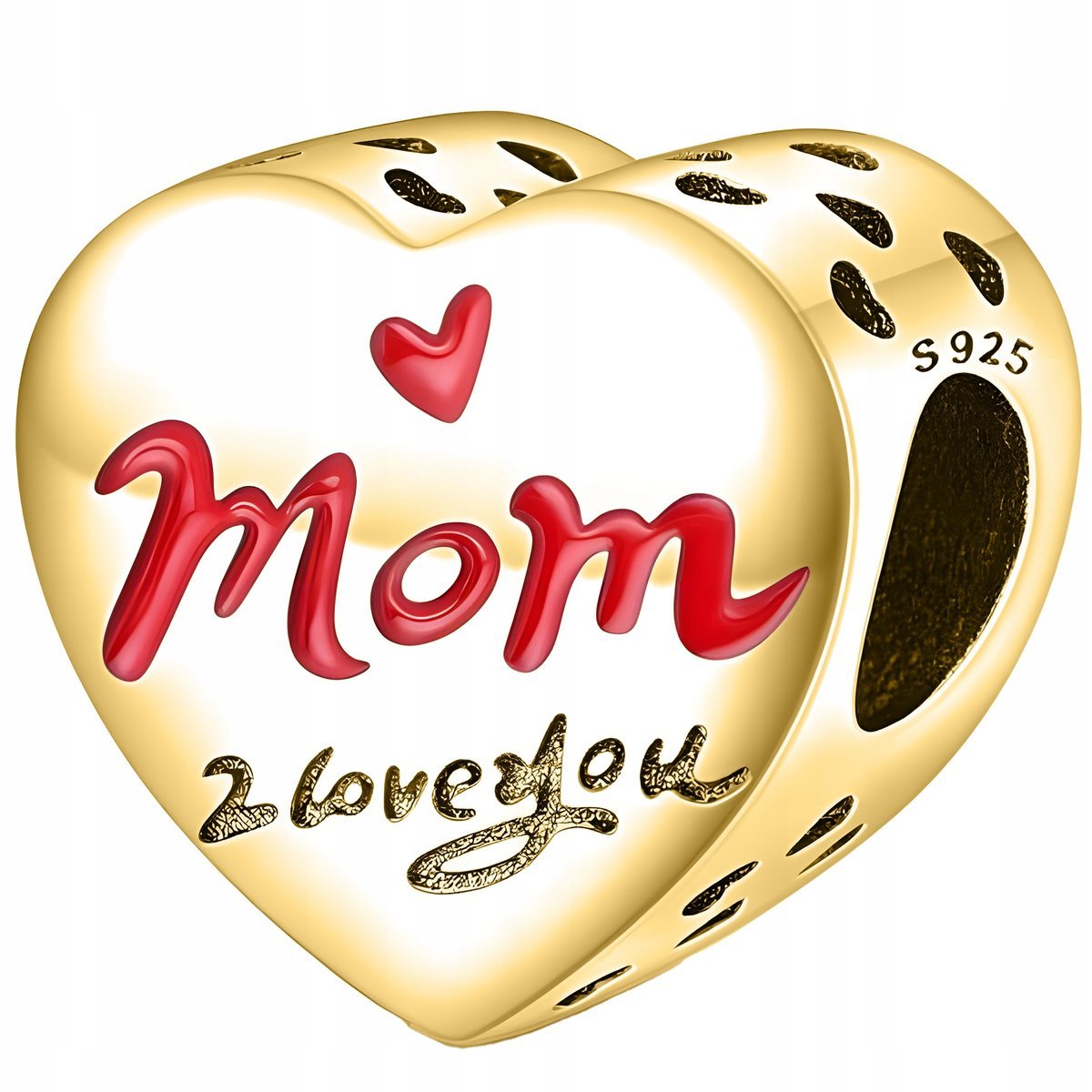 Złoty CHARMS Serce Kocham Cie Mamo Mom I Love You w Sercu srebro 925
