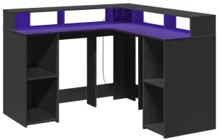 Elior Czarne biurko narożne z nadstawką LED T2-R49 - Biurka Elior Czarne biurko narożne z nadstawką LED T2-R49 - Biurka - miniaturka - grafika 1