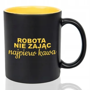 Kubek Czarny Wnętrze Żółte ROBOTA NIE ZAJĄC Grawer Prezent Mix Wielu Wzorów - Kubki - miniaturka - grafika 1