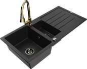 Zlewozmywaki z baterią - Mexen Andres zlewozmywak granitowy 1,5-komorowy z ociekaczem i baterią kuchenną Elia, czarny - 6515-77-670101-50-B - miniaturka - grafika 1