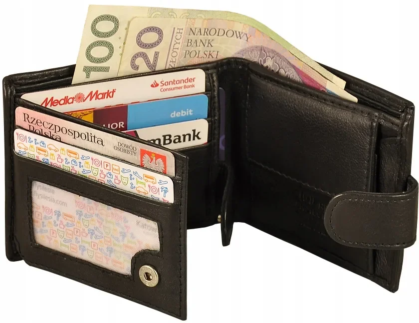 PREMIUM slim MAŁY skórzany PORTFEL męski -ROVICKY- karty dokumenty N1 czarny skóra naturalna mężczyzna
