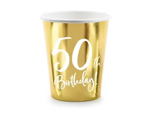 Party Deco Kubeczki na pięćdziesiąte urodziny 50h Birthday! złote - 220 ml - 6 szt. - Urodziny dla dorosłych - miniaturka - grafika 1