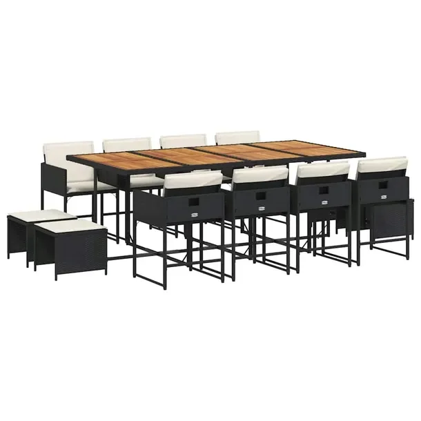 Zestaw Mebli Ogrodowych Rattan PE Czarny, Stół 220x106x73 cm, Krzesła 50