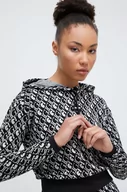 Bluzy damskie - Guess bluza damska kolor czarny z kapturem wzorzysta - miniaturka - grafika 1