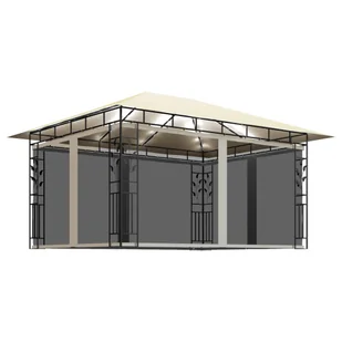 Altana z moskitierą i sznurem lampek LED, 4x3x2,73 cm, kremowa - Altany ogrodowe - miniaturka - grafika 1