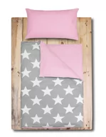 Pościel dla dzieci - Pościel dziecięca 100x135 Duale Baby szara w gwiazdy + róż z plecaczkiem - miniaturka - grafika 1