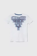 Koszulki dla chłopców - Guess t-shirt bawełniany dziecięcy kolor biały z nadrukiem - miniaturka - grafika 1