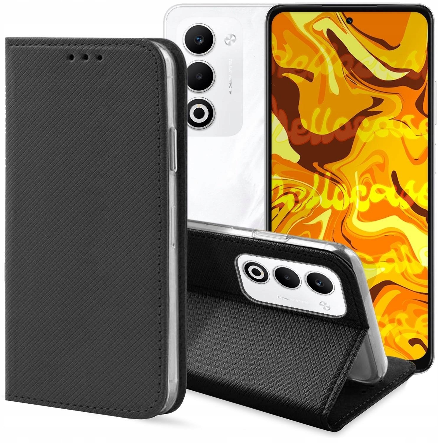 Hello Case Etui z Klapką Do Oppo A5 4G / 5G Czarne, Zamykane, Magnetyczne, Kabura BOOK0648