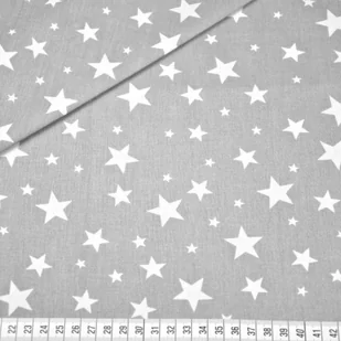 Tkanina bawełniana gwiazdki nowe małe i duże białe na szarym - Pasmanteria Tkanina bawełniana gwiazdki nowe małe i duże białe na szarym - Pasmanteria - miniaturka - grafika 1