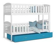 Łóżka dla dzieci i młodzieży - Łóżko piętrowe 160x80 białe błękit KUBUŚ - miniaturka - grafika 1