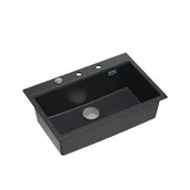 Zlewozmywaki - Quadron Marc Zlewozmywak granitowy jednokomorowy 76x50 cm czarny/stalowy HQM7650U8_BS - miniaturka - grafika 1