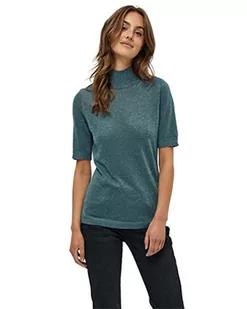 Minus Lima T-shirt damski z golfem | czarny t-shirt damski | koszulka damska z wysokim dekoltem i półrękawami | Basic Shirt damska elegancka | klasyczny sweter damski z dzianiny, 483l Sea Mist Lurex, - Swetry damskie - miniaturka - grafika 1