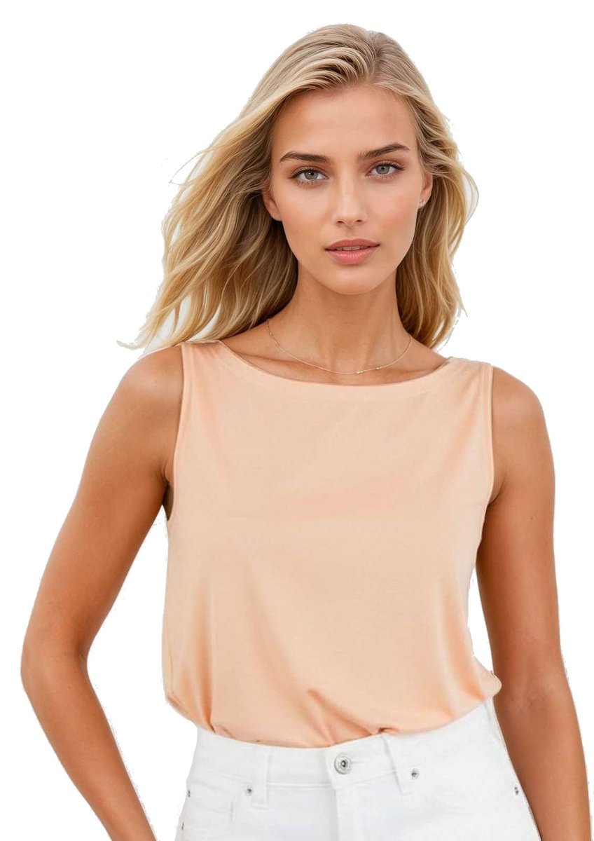 Koszulka damska na szerokich ramiączkach oversize Jakina morelowa XL