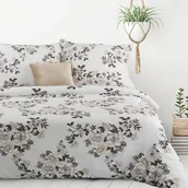 Pościel - Komplet pościeli w kwiaty D91/POS/INGA 220 x 200 cm + 70 x 80 cm biało-brązowy - miniaturka - grafika 1