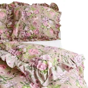 Pościel - Pościel Bawełniana Z Falbanką Zestaw Komplet Do Sypialni Różowe Kwiaty 160X200 Cm + 2 Poduszki 70X80 Cm - miniaturka - grafika 1